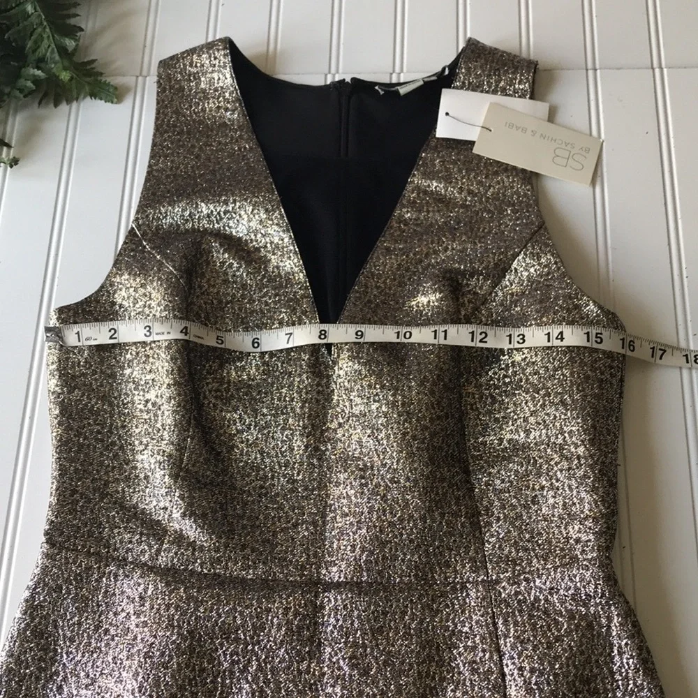 Sachin & Babi cocktail mini dress metallic gold silver black mesh sequin NWT - Picture 5 of 16